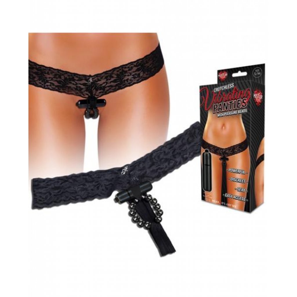 Hustler Crotchless Stimulating Panties With Pleasure Beads Black S/M - Electric Eel Inc