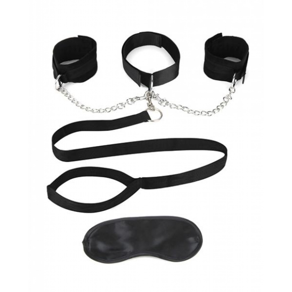 Lux Fetish Collar, Cuffs & Leash Set Black - Electric Eel Inc