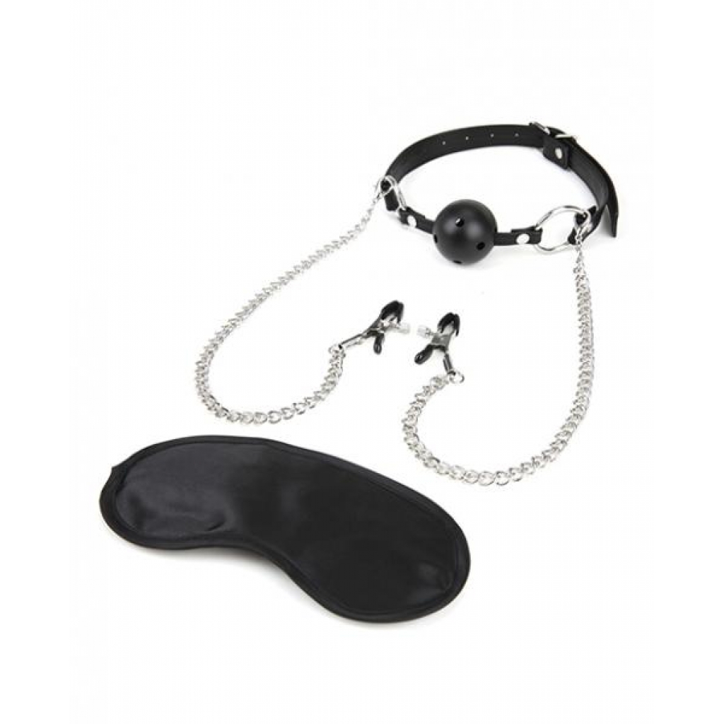 Lux Fetish Breathable Ball Gag Adjustable Nipple Chain - Electric Eel Inc