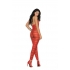 Opaque Net Striped Bodystocking Open Crotch Red O/S - Elegant Moments Lingerie