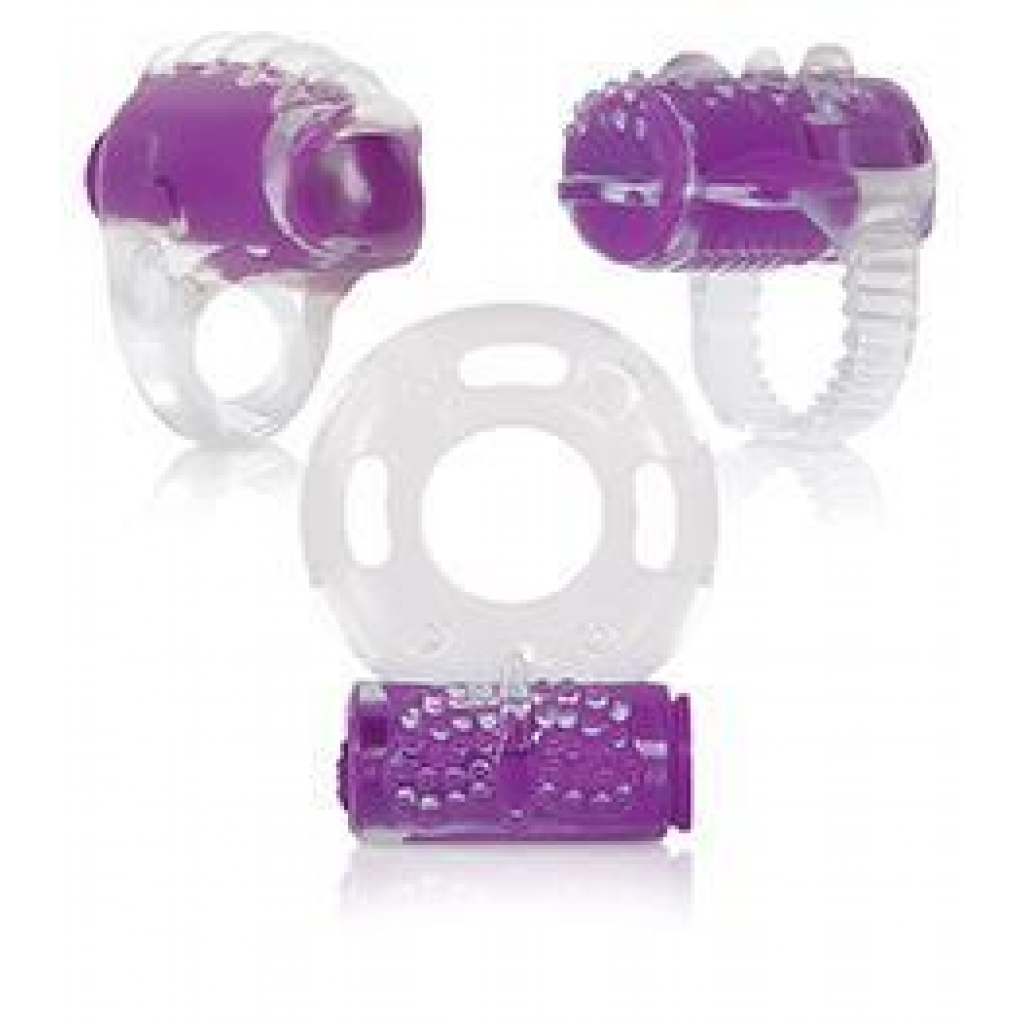 Ring True Unique Pleasure Rings Kit Clear Purple 3 Pack - Evolved Novelties