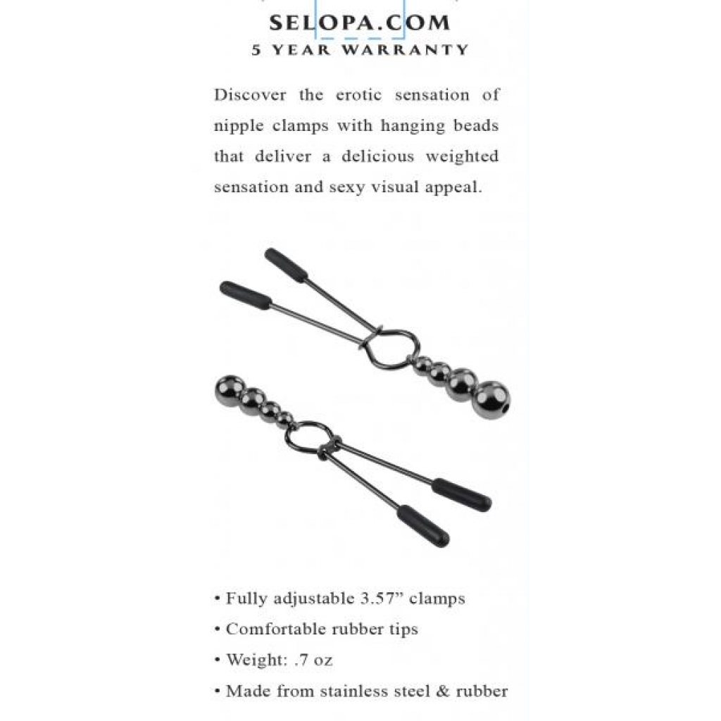 Selopa Beaded Nipple Clamps Black Chrome - Evolved Novelties