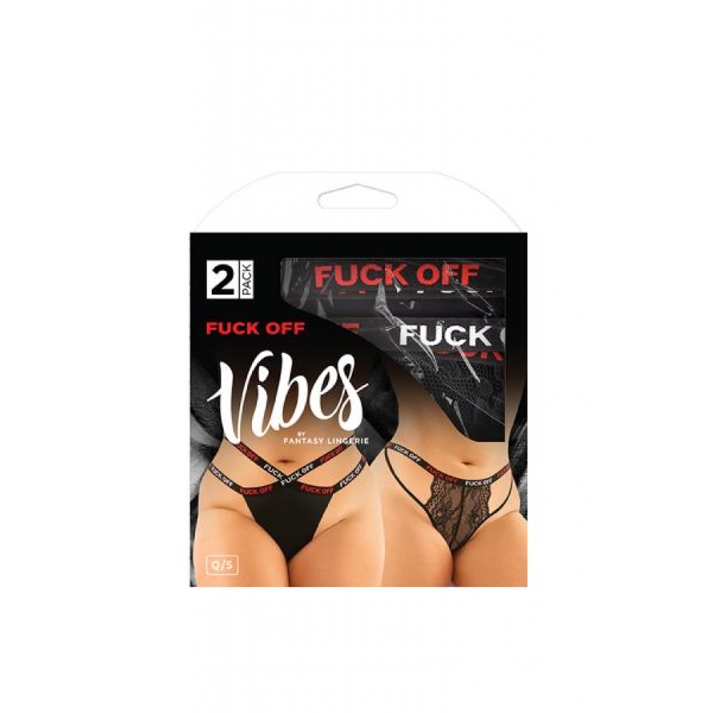 Vibes Fuck Off Panty & Thong 2pk Black Q/s - Fantasy Lingerie
