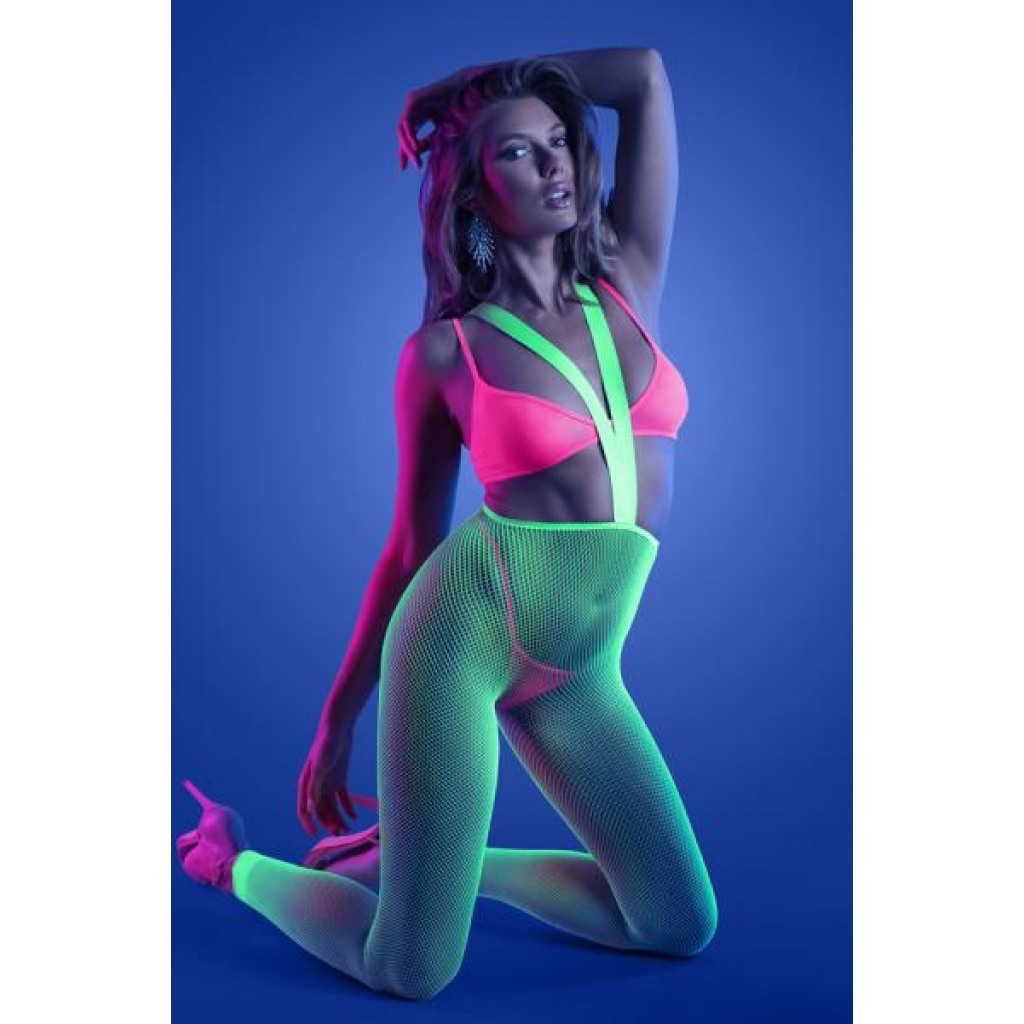 Glow Come Alive 3pc Seamless Set Neon Green & Pink O/s - Fantasy Lingerie