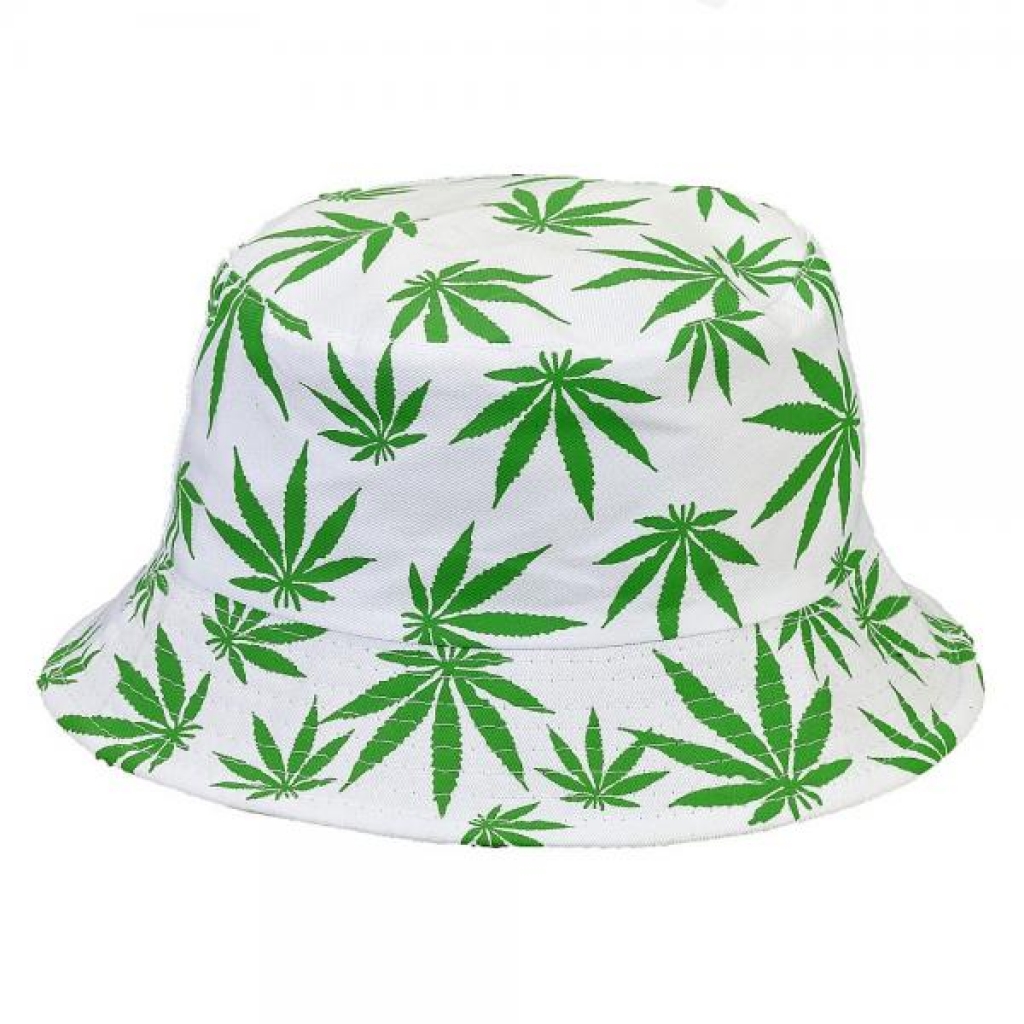 White Bucket Hat W/ Green Leaves - Fsh
