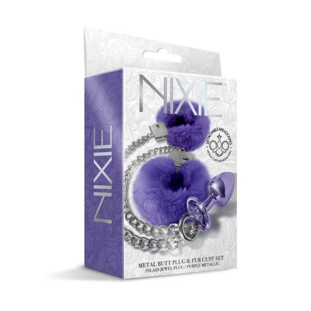 Nixie Metal Plug & Furry Cuff Set Purple Metallic - Global Novelties