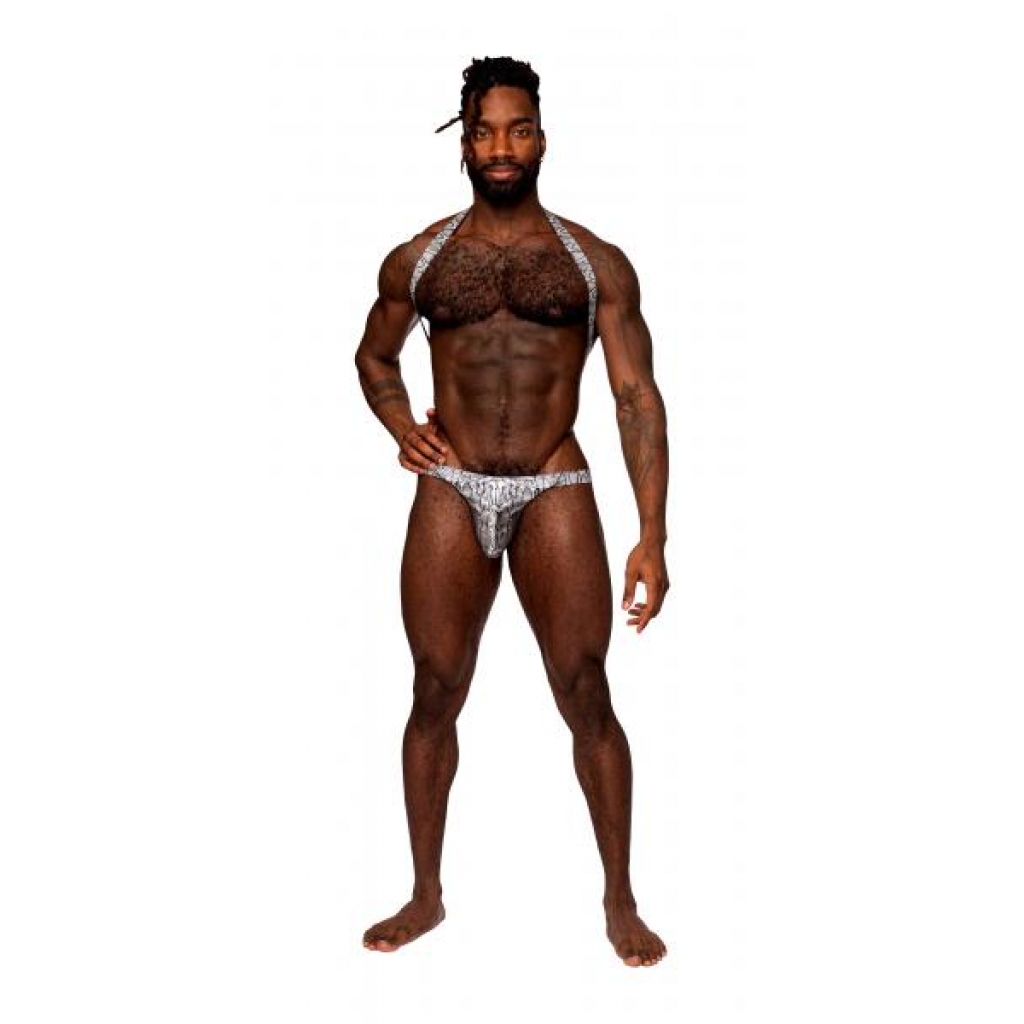 S'naked Criss Cross Thong Silver/black L/xl - Male Power Lingerie