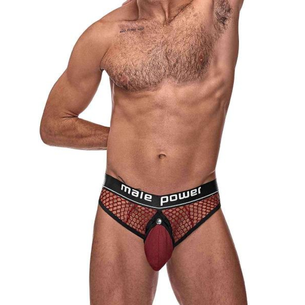 Cock Pit Cock Ring Thong Burgundy L/xl - Male Power Lingerie
