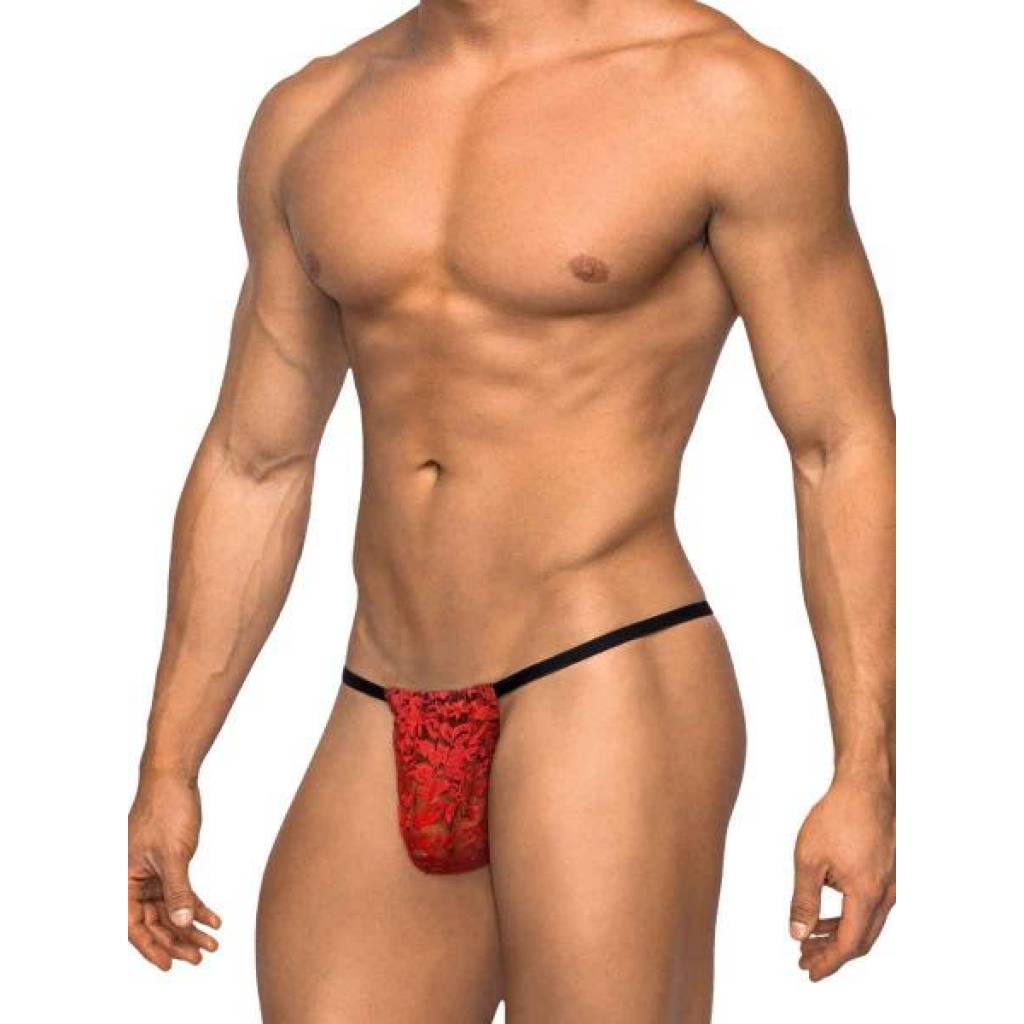 Male Power Posing Strap Stretch Lace Red O/S - Male Power