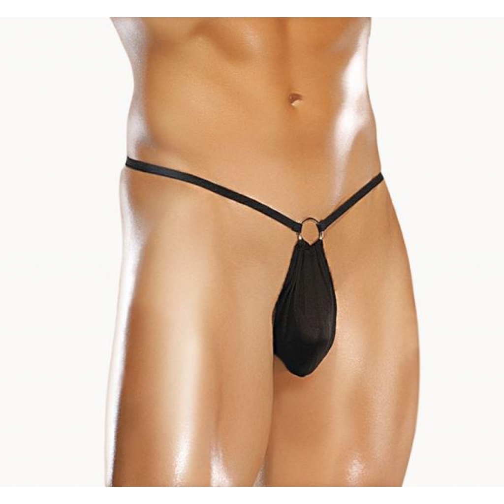 G-String W/Front Ring Ring Black S/M - Male Power