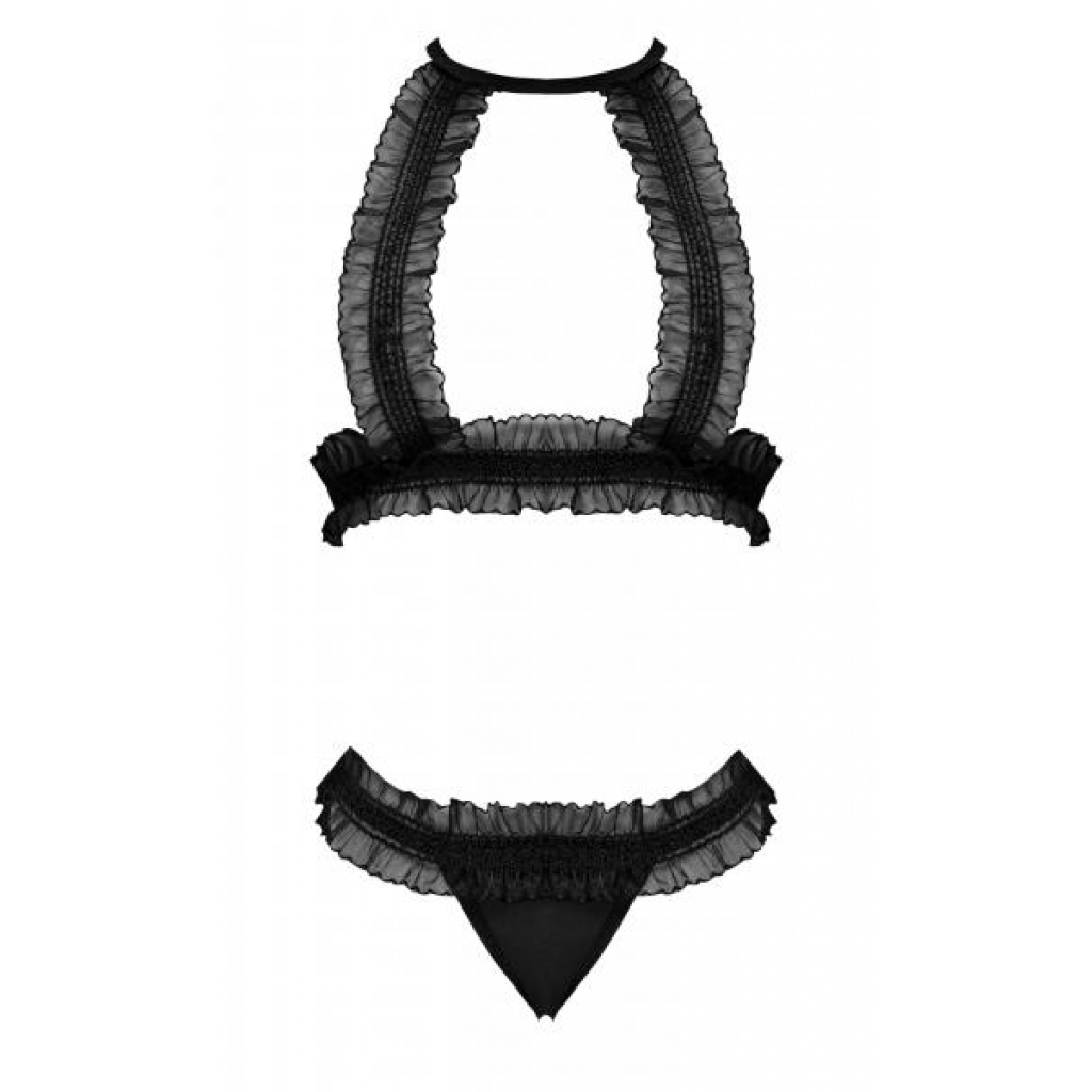 Ruffled Halter Bra & Thong Set Black 2xl - Magic Silk Lingerie