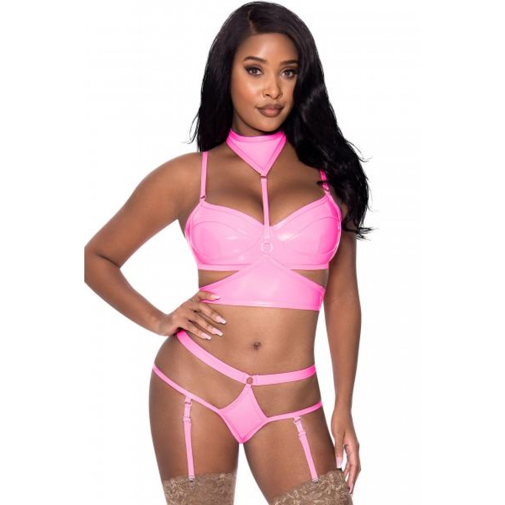 Club Candy Bra Harness & Panty Pink S/m - Magic Silk Lingerie