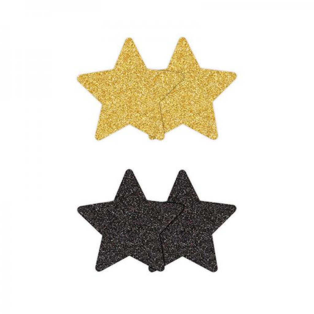 Pretty Pasties Glitter Stars Black/gold 2 Pair - Ns Novelties
