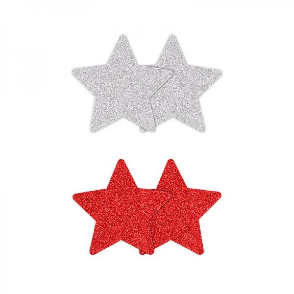 Pretty Pasties Glitter Stars Red/silver 2 Pair - Ns Novelties