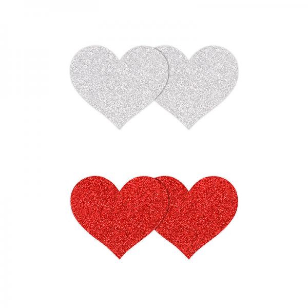 Pretty Pasties Glitter Hearts Red/silver 2 Pair - Ns Novelties