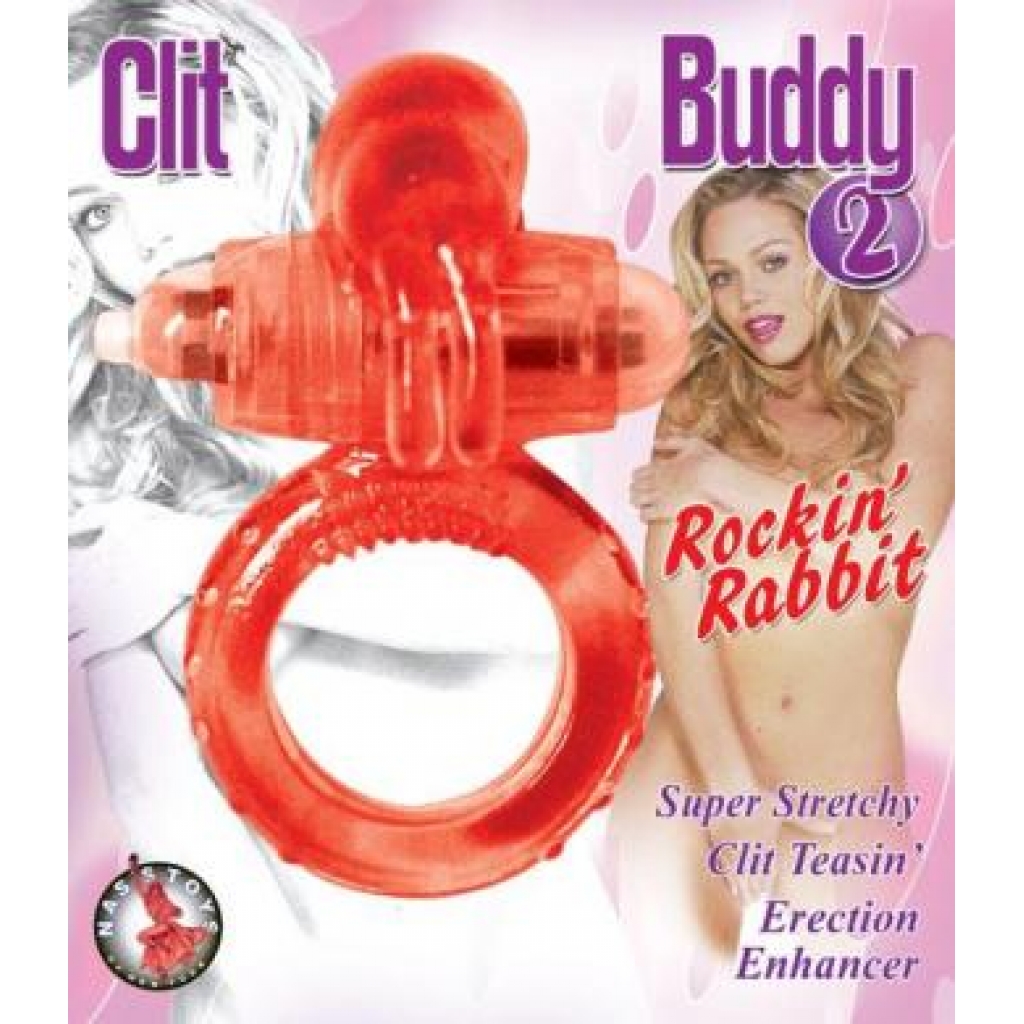 Clit Buddy 2 Rockin Rabbit Cock Ring Red - Nasstoys
