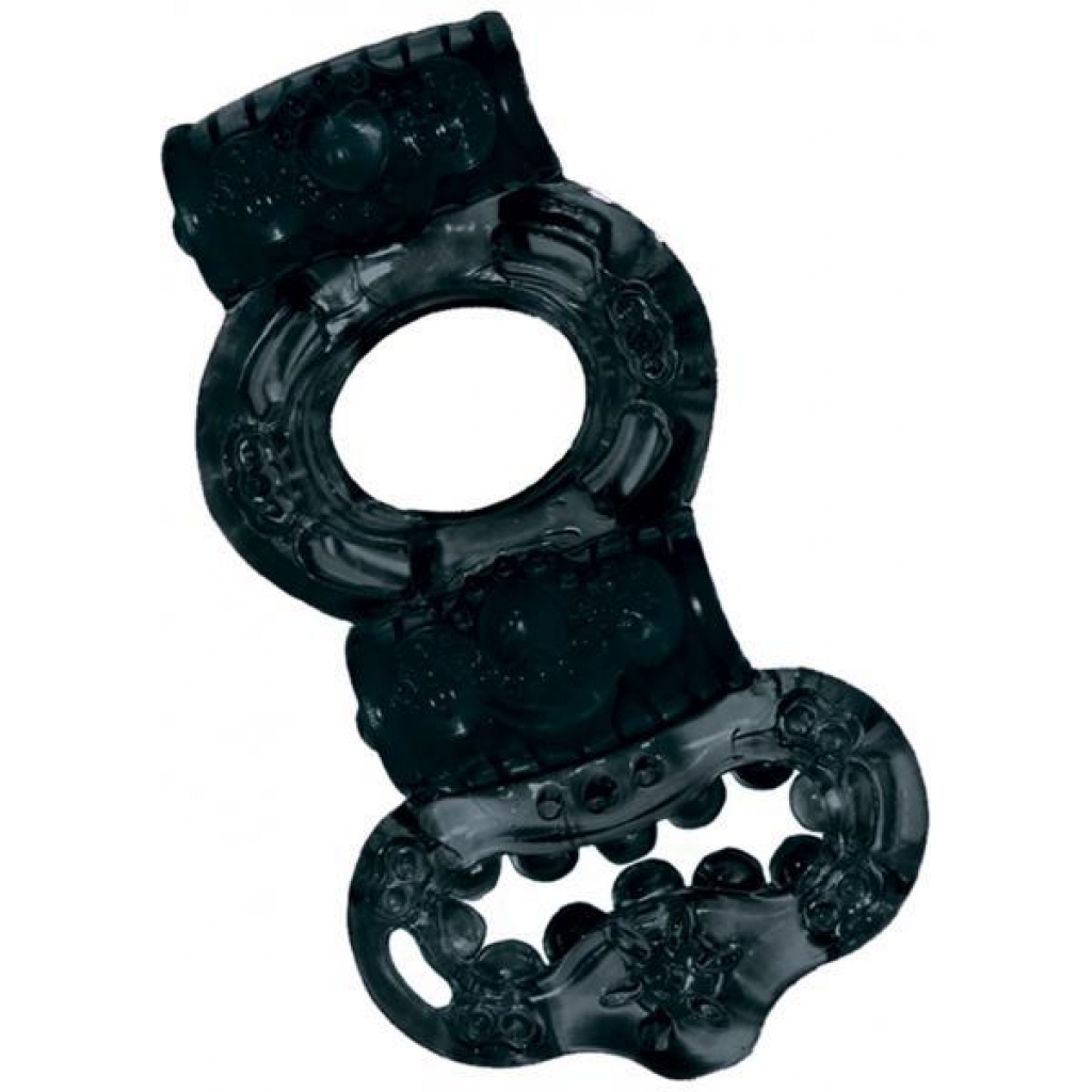 Double Power Cock and Balls Ring - Black - Nasstoys