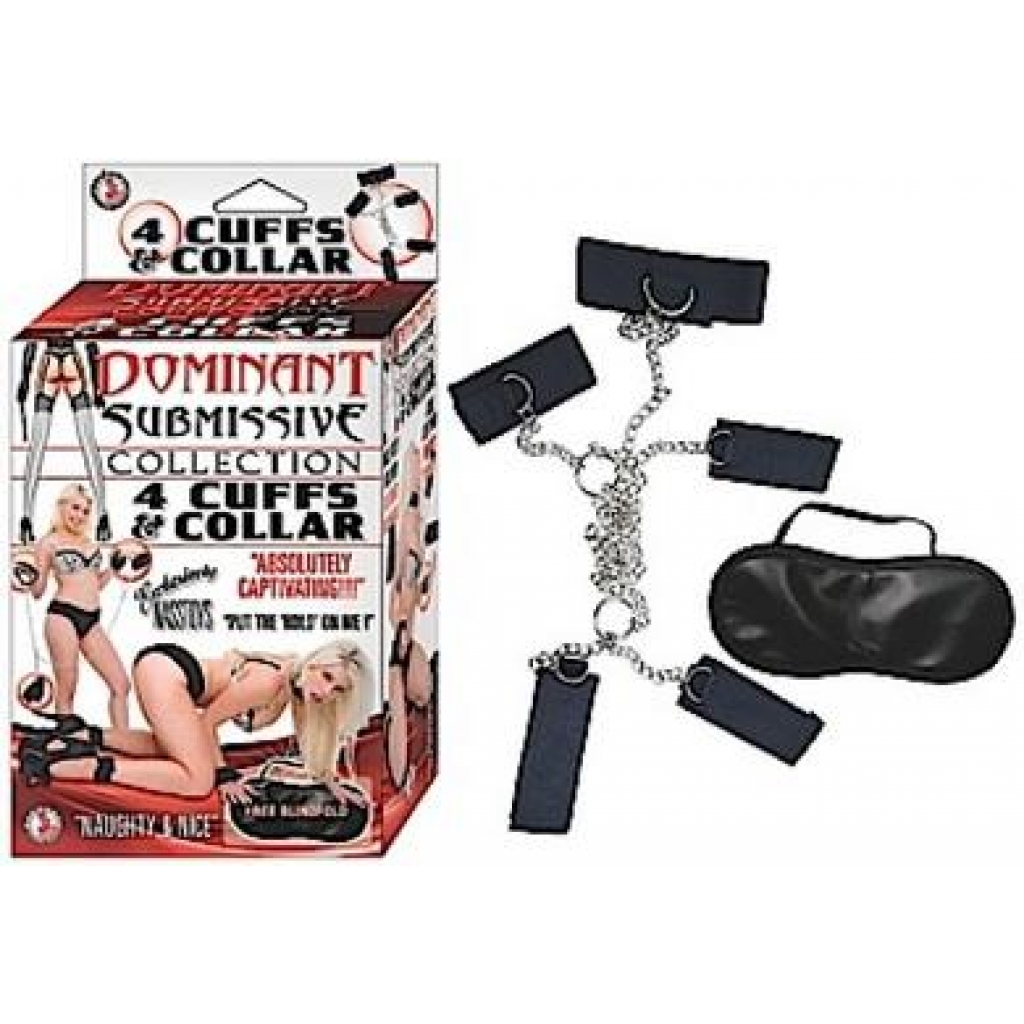 Dominant Submissive 4 Cuffs and Collar Black - Nasstoys