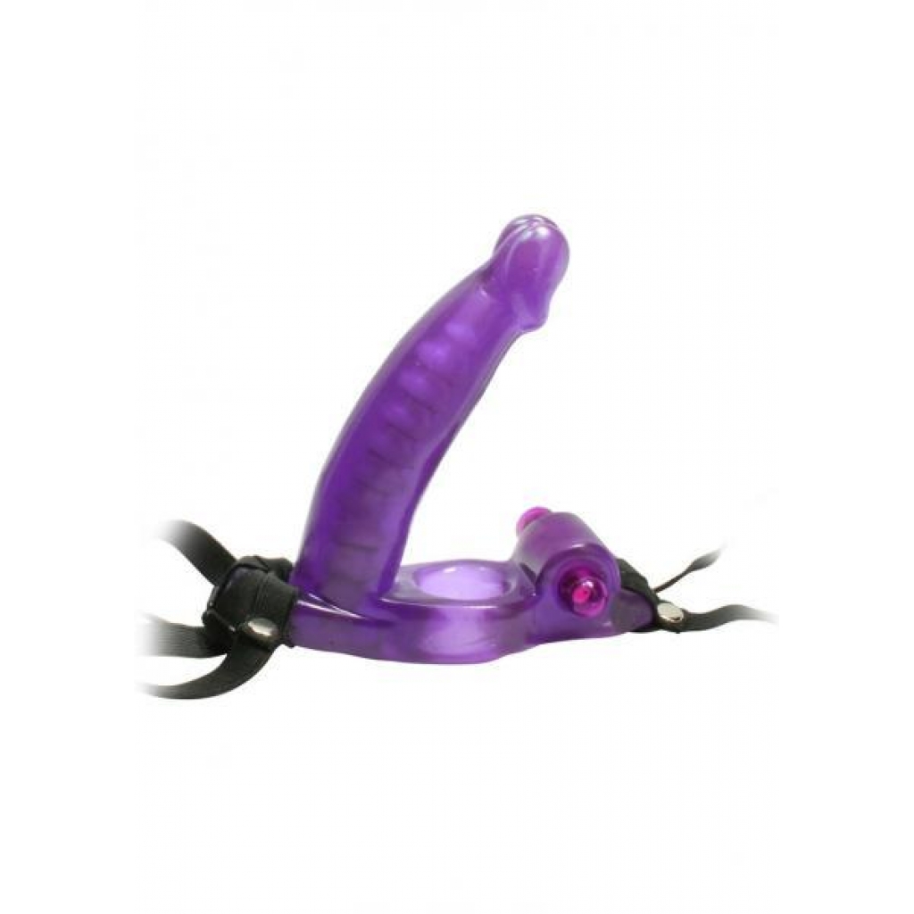 Double Penetrator Strap On Cock Ring Waterproof Purple - Nasstoys