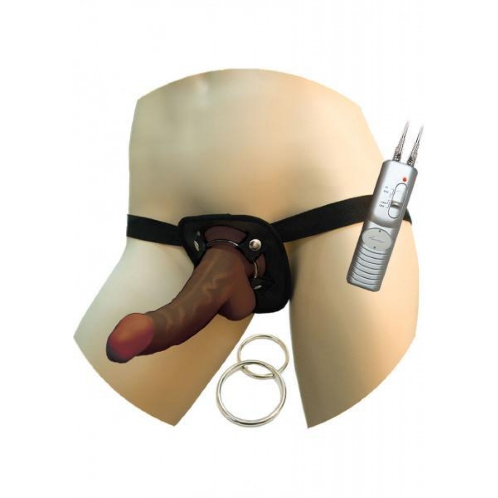 Real Skin Afro American Whoppers Vibrating 8 Inch Dong With Harness - Brown - Nasstoys