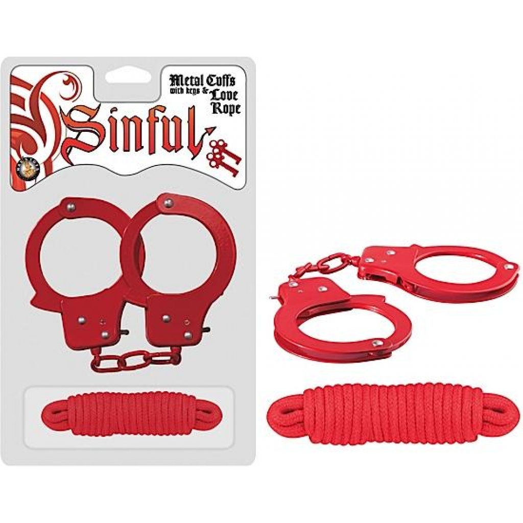 Metal Cuffs with Love Rope Red - Nasstoys