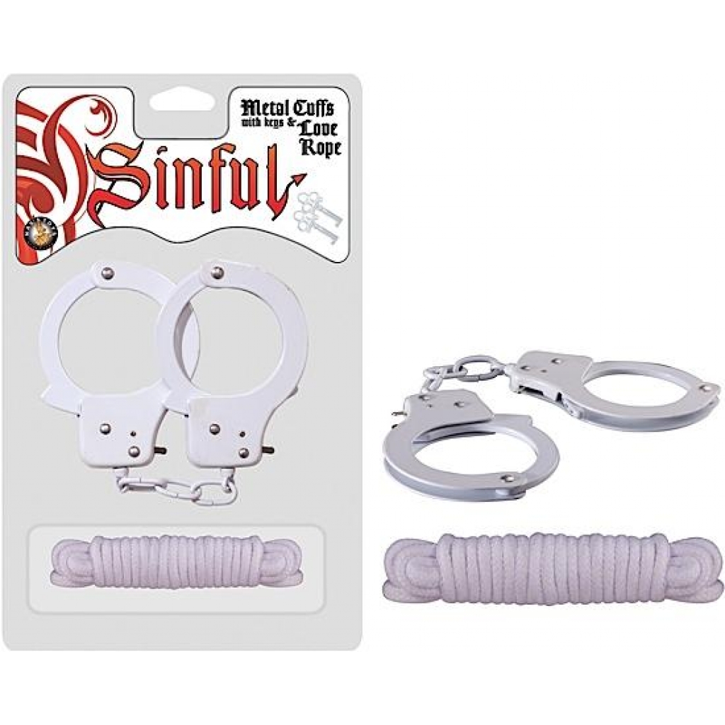 Metal Cuffs with Love Rope White - Nasstoys