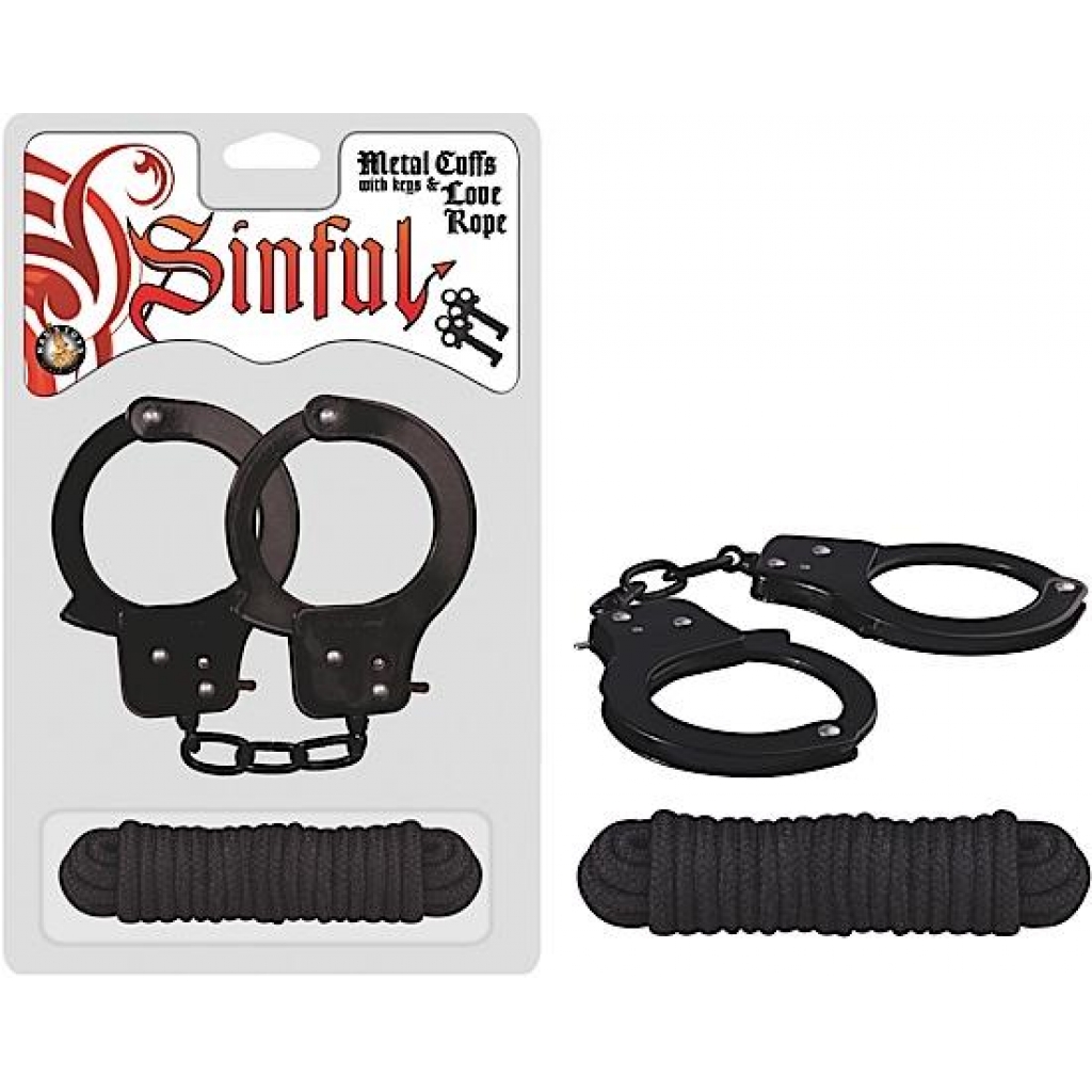 Metal Cuffs with Love Rope Black - Nasstoys