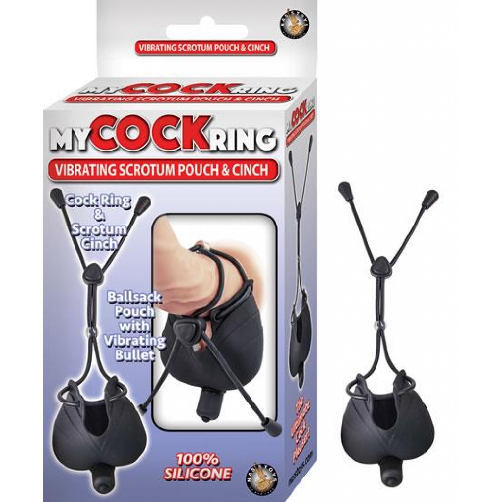 My Cockring Vibrating Scrotum Pouch & Cinch Black - Nasstoys