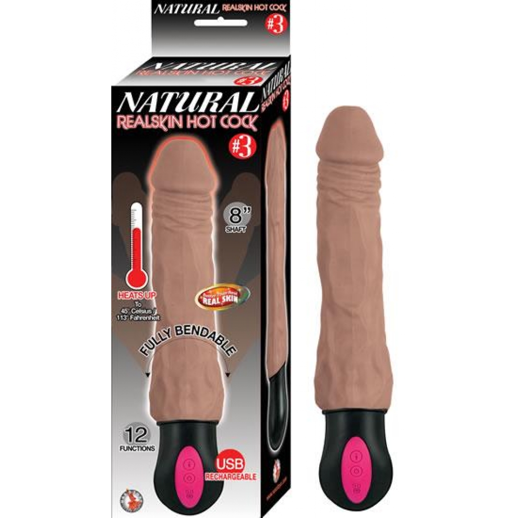 Natural Realskin Hot Cock #3 Brown Vibrating Dildo - Nasstoys