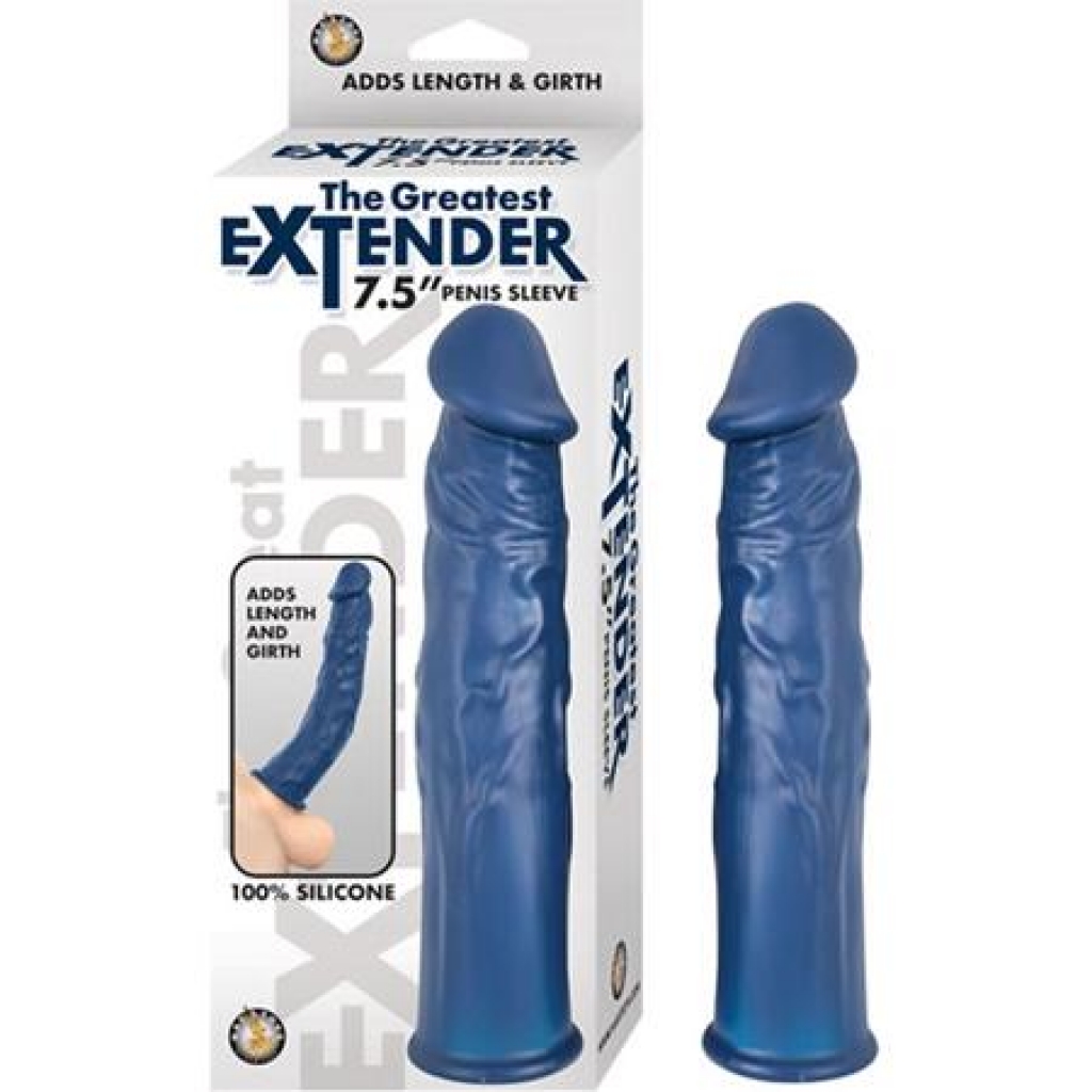 The Greatest Extender 7.5 inches Penis Sleeve Blue - Nasstoys