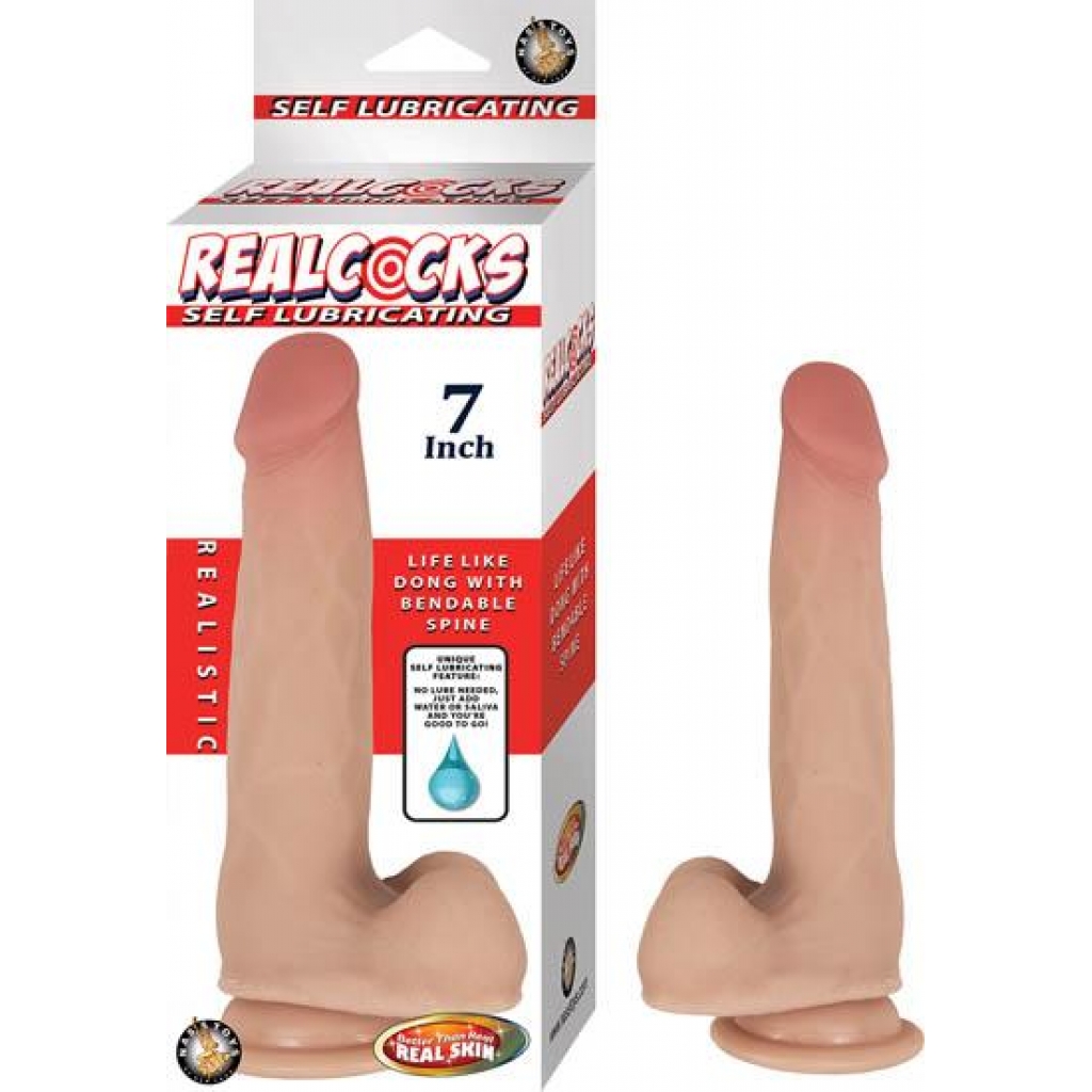 Realcocks Self Lubricating 7 inches Realistic Dildo Beige - Nasstoys