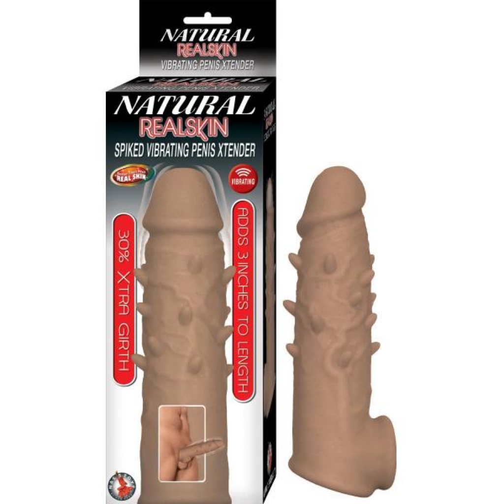 Natural Realskin Spiked Vibrating Penis Xtender Brown - Nasstoys
