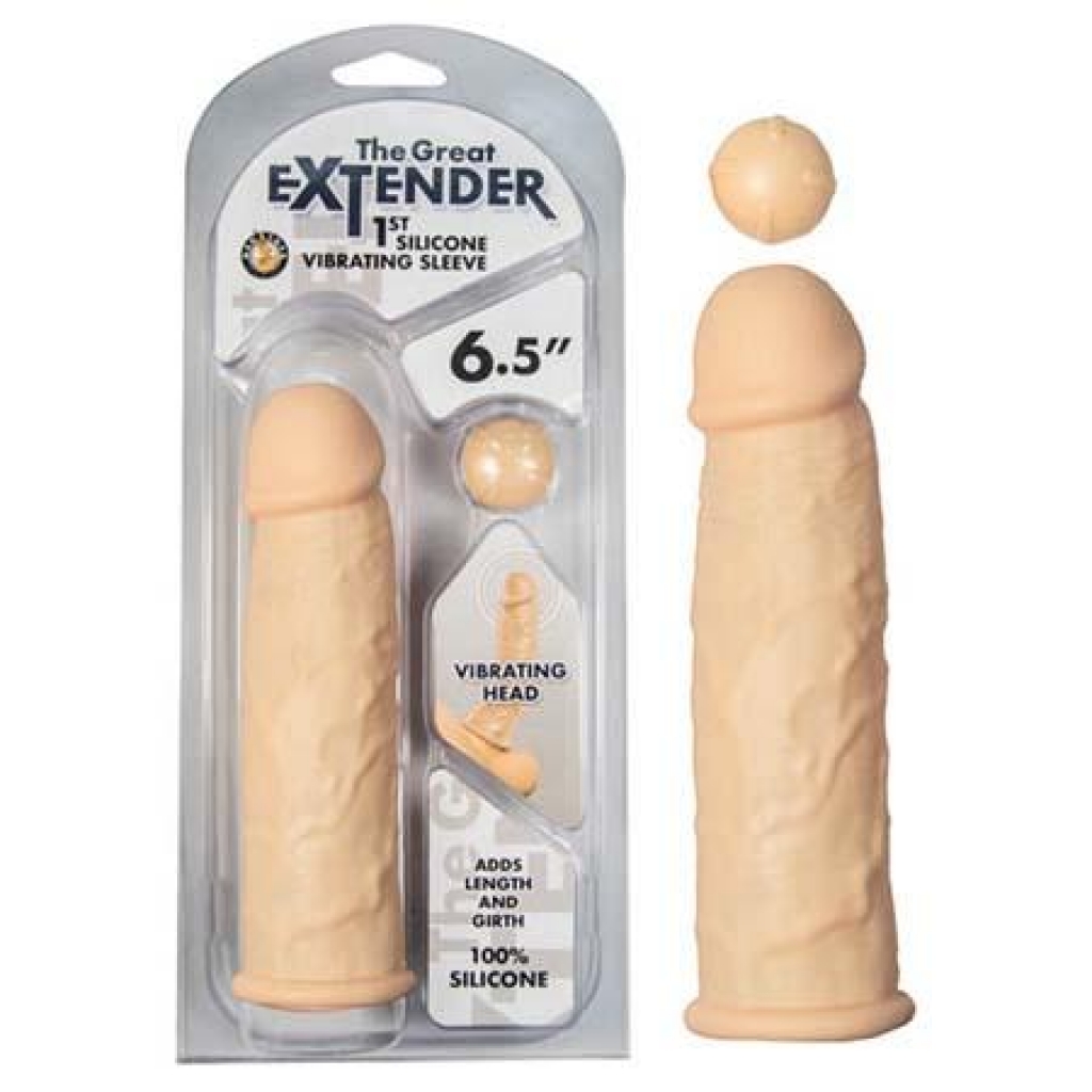 The Great Extender 1st Silicone Vibrating Sleeve 6.5 In Flesh - Nasstoys