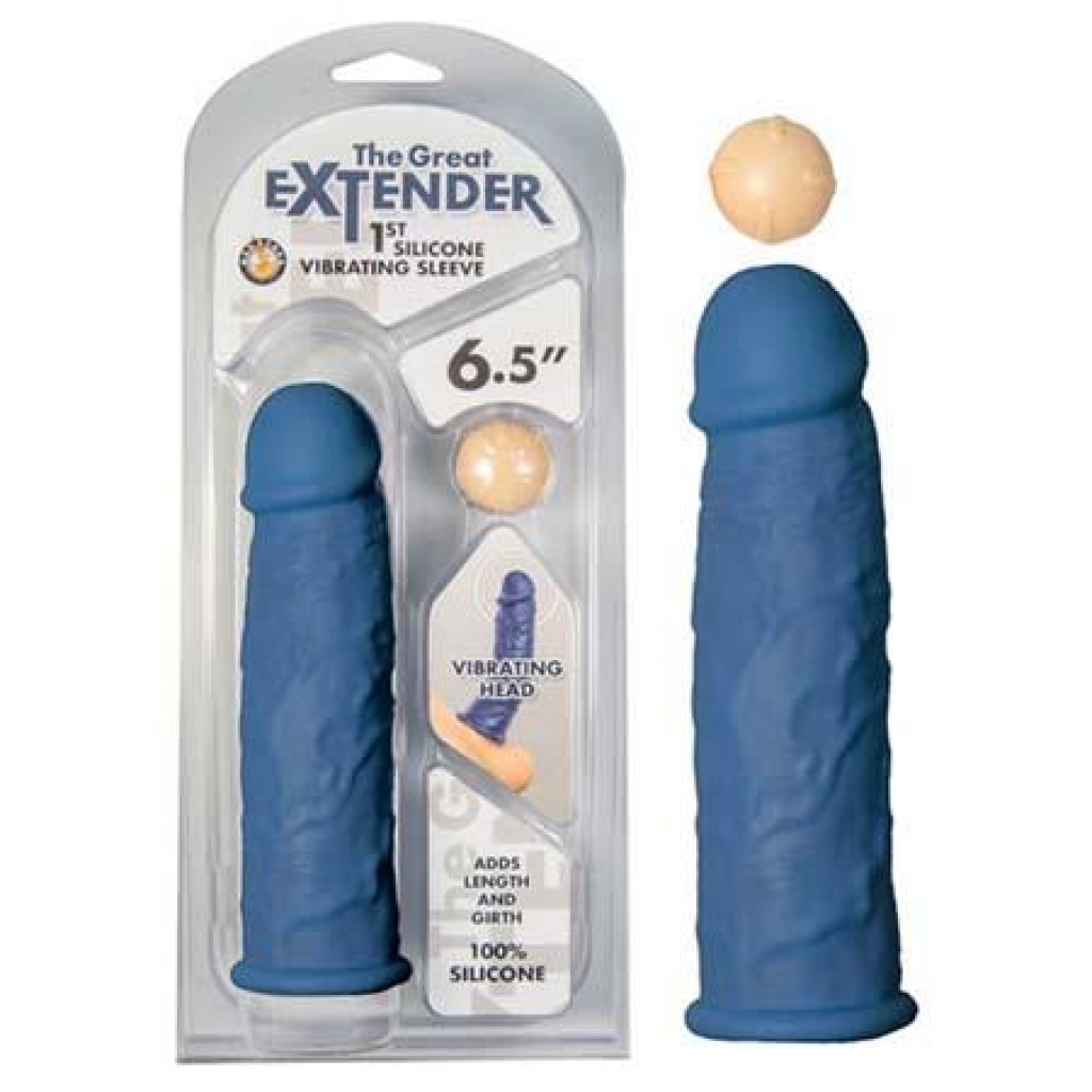 The Great Extender 1st Silicone Vibrating Sleeve 6.5 In Blue - Nasstoys