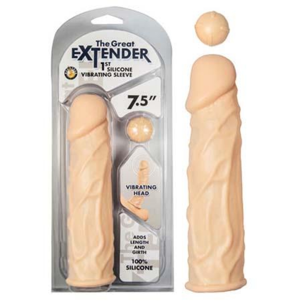 The Great Extender 1st Silicone Vibrating Sleeve 7.5 In Flesh - Nasstoys