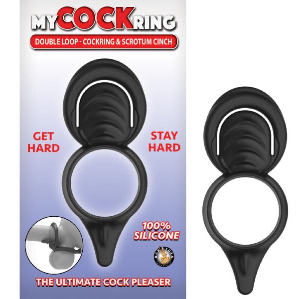 My Cockring Double Loop Cock Ring & Scrotum Cinch Black - Nasstoys