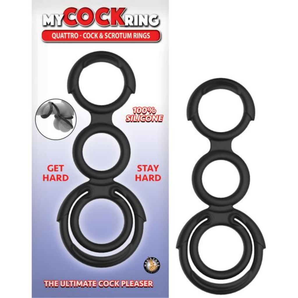 My Cockring Quattro-cock & Scrotum Rings Black - Nasstoys