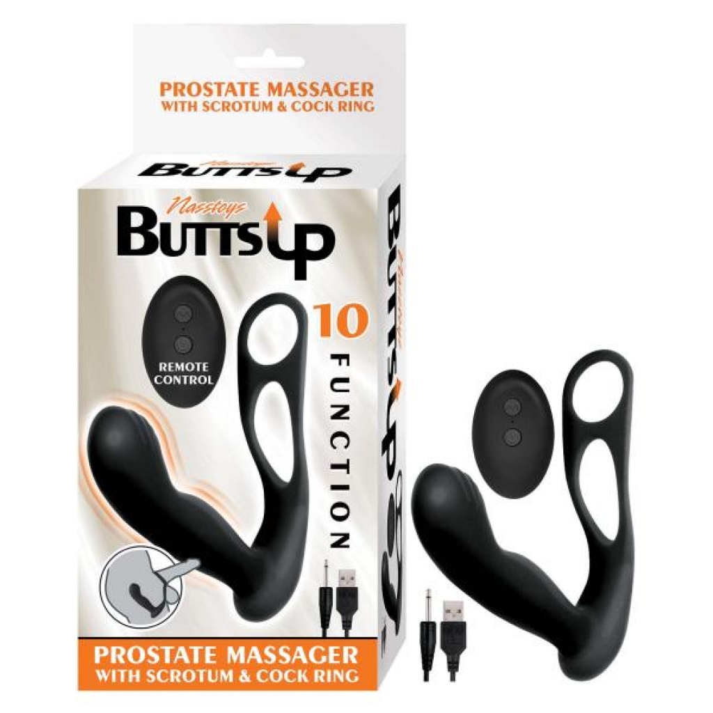 Butts Up Prostate Massager W/ Scrotum & Cock Ring Black - Nasstoys