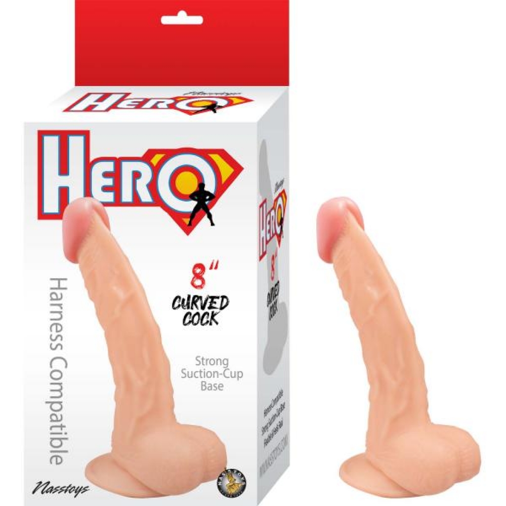 Hero 8in Curved Cock White - Nasstoys