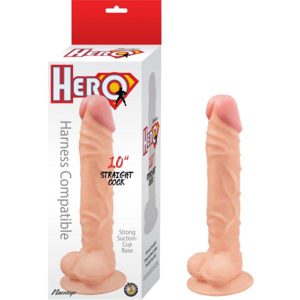 Hero 10in Straight Cock White - Nasstoys