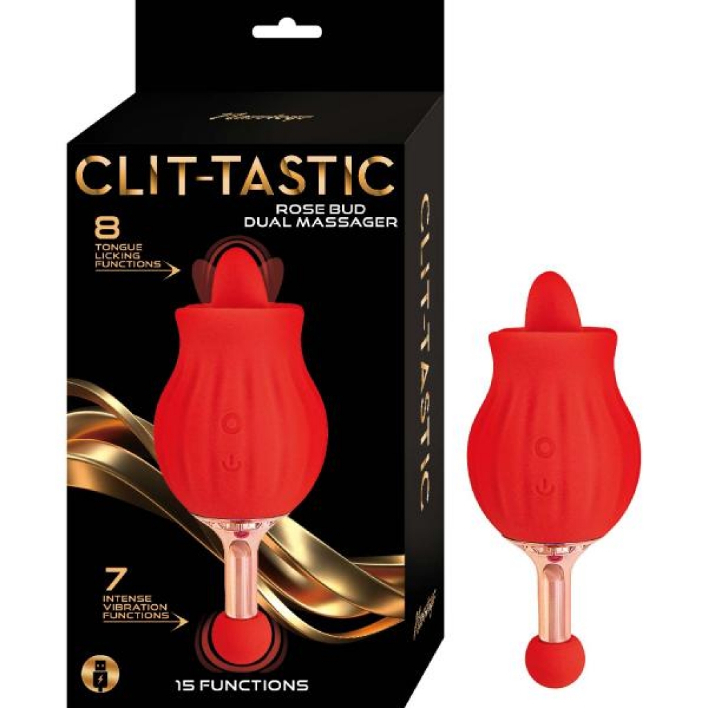 Clit-tastic Rose Bud Dual Massager Red - Nasstoys