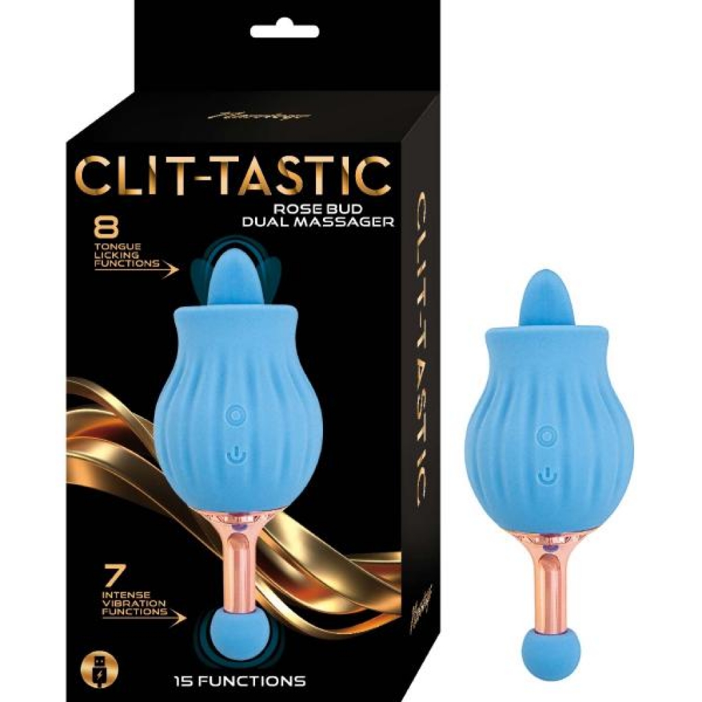 Clit-tastic Rose Bud Dual Massager Blue - Nasstoys