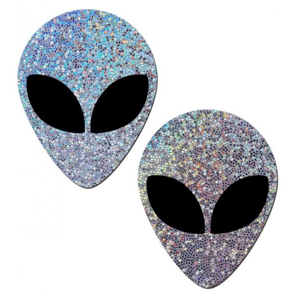 Pastease Silver Glitter Alien With Black Eyes Pasties - Pastease
