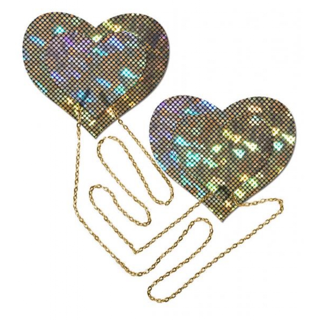 Gold Shattered Disco Ball Heart With Gold Chains Pasties - Pastease