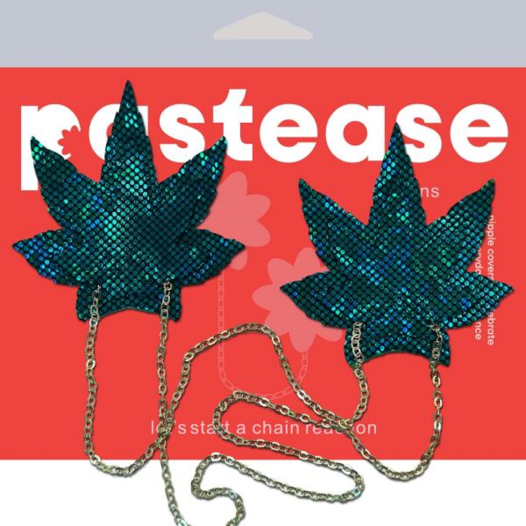 Shattered Glass Disco Ball Weed W Gold Chain Nipple Pasties - Pastease