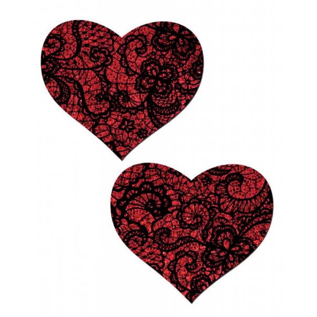 Pastease Red Glitter Heart W/ Black Lace Overlay - Pastease