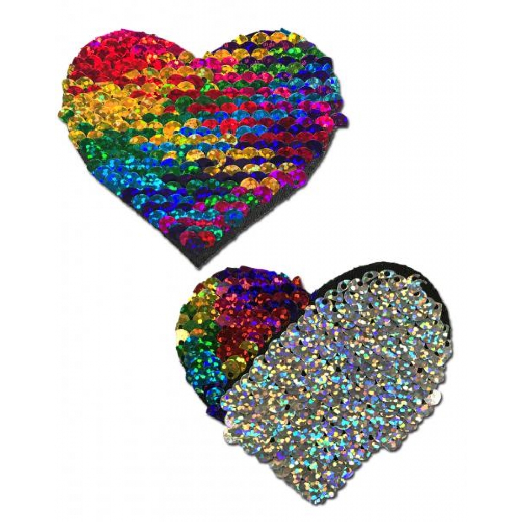 Pastease Rainbow & Silver Glitter Heart Nipple Pasties - Pastease