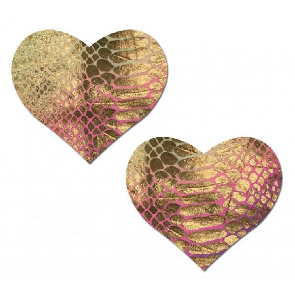 Pastease Love Gold Holographic Snake Print Pastel Tie Dye Heart Nipple Pasties - Pastease