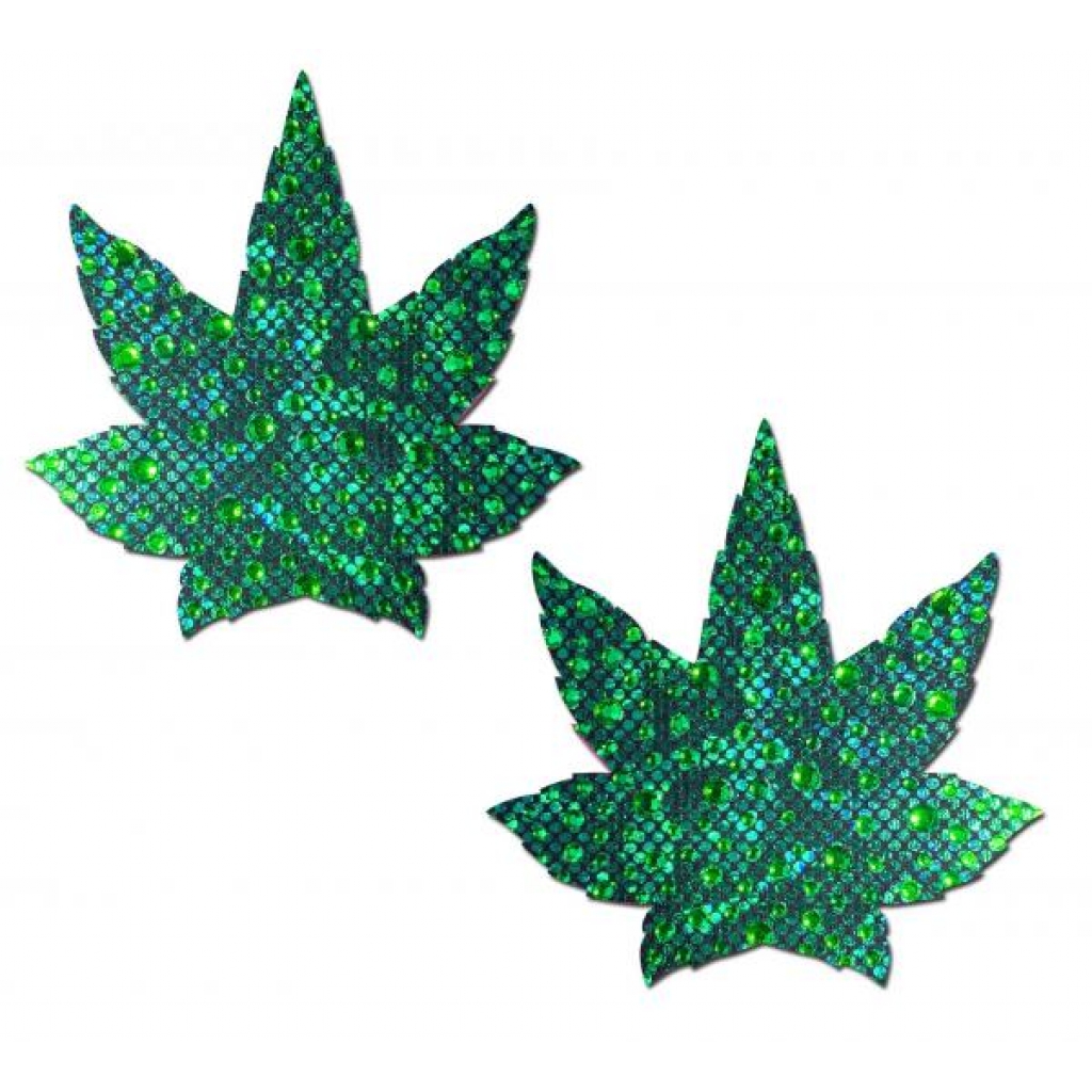 Pastease Indica Pot Leaf Crystal Green Weed Nipple Pasties - Pastease