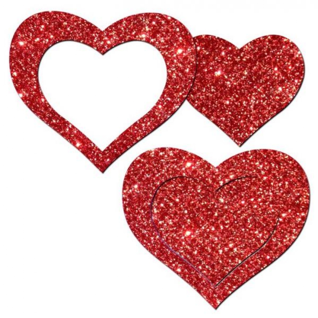 Pastease Glitter Peek A Boob Hearts Pasties Red - Pastease